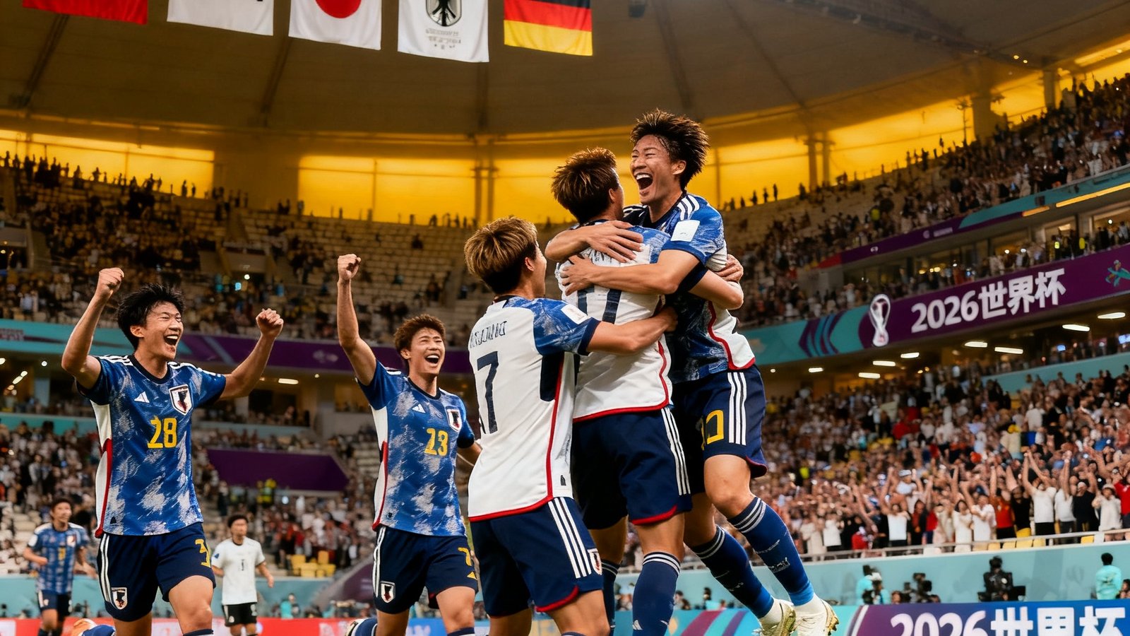 2026年国际足联世界杯日本补时绝杀德国，球员疯狂庆祝